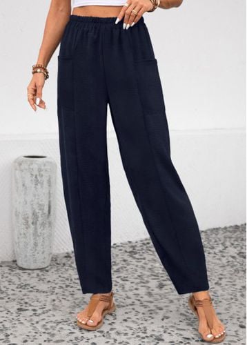 Navy Pocket Elastic Waist High Waisted Pants - unsigned - Modalova