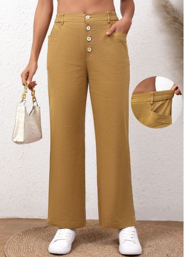 Dark Camel Button High Waisted Pants - unsigned - Modalova