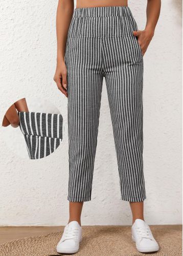 Dark Grey Patchwork Striped Elastic Waist High Waisted Pants - unsigned - Modalova