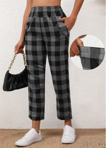 Dark Grey Marl Plaid Elastic Waist High Waisted Pants - unsigned - Modalova