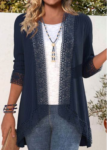 Navy Embroidery 3/4 Sleeve Light Cardigan - unsigned - Modalova