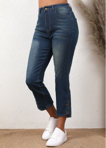 Denim Blue Button Regular High Waisted Jeans - unsigned - Modalova