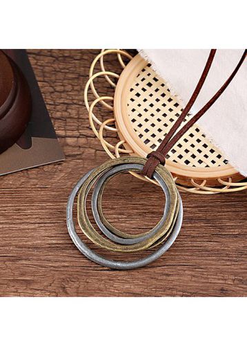 Silver Round Alloy Circular Layered Necklace - unsigned - Modalova