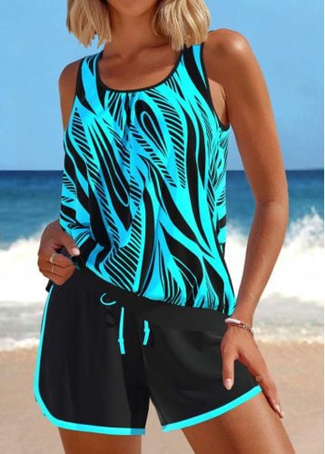 Patchwork Geometric Print Mint Green Tankini Set - unsigned - Modalova