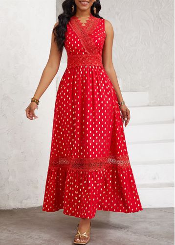 Red Hot Stamping Polka Dot Sleeveless Maxi Dress - unsigned - Modalova