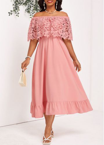 Dusty Pink Patchwork Half Sleeve Off Shoulder Dress - unsigned - Modalova