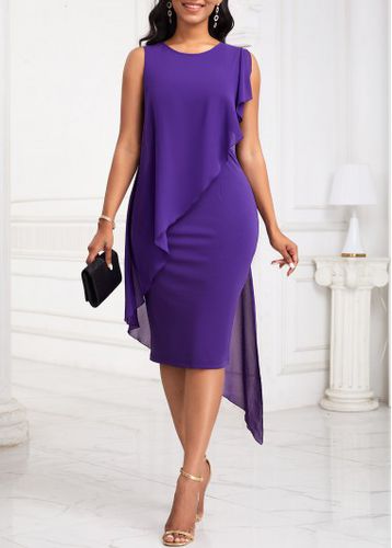 Purple Patchwork High Low Sleeveless Round Neck Bodycon Dress - unsigned - Modalova