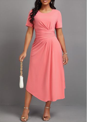 Pink Asymmetry Short Sleeve Round Neck Dress - unsigned - Modalova
