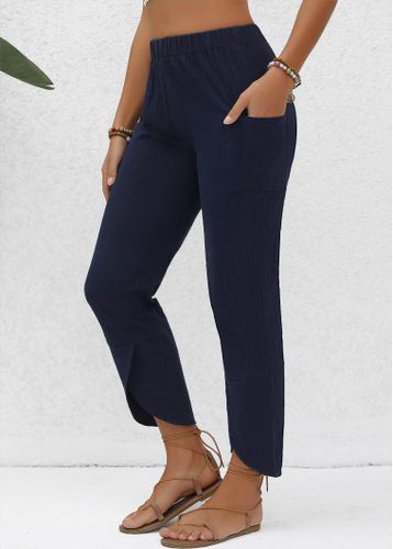 Navy Pocket Elastic Waist High Waisted Pants - unsigned - Modalova