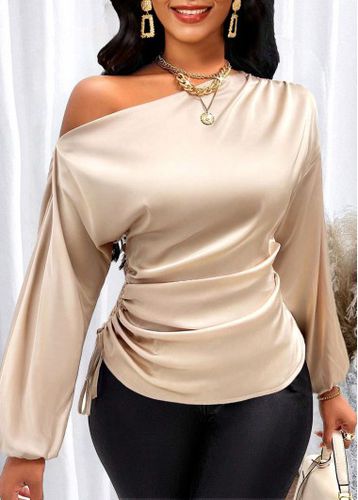 Champagne Asymmetry 3/4 Sleeve Asymmetrical Neck Blouse - unsigned - Modalova