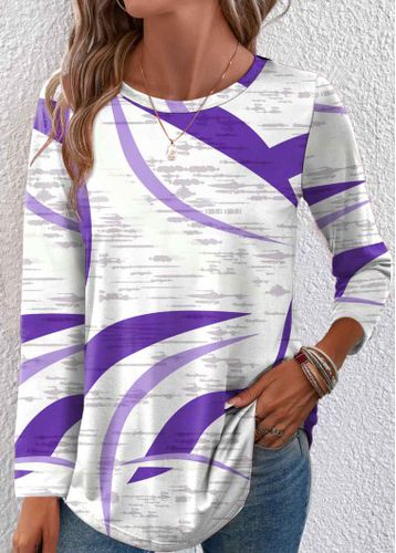 Purple Lightweight Geometric Print Long Sleeve T Shirt - unsigned - Modalova