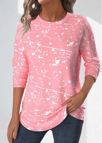 Light Pink Geometric Print Long Sleeve T Shirt - unsigned - Modalova