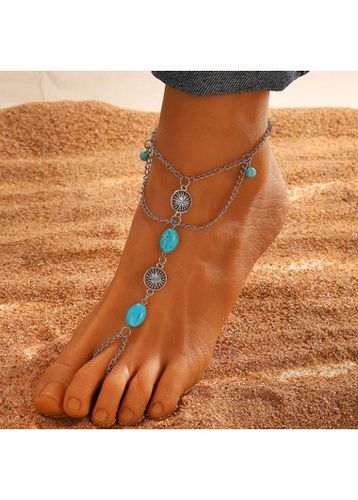 Layered Design Turquoise Round Alloy Anklet - unsigned - Modalova