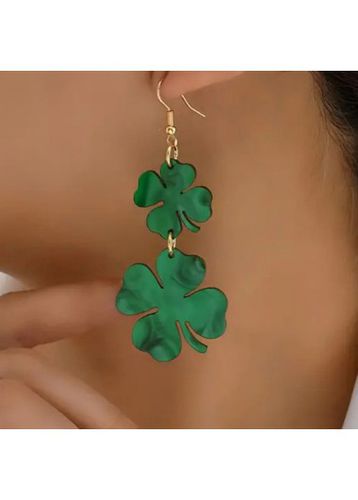 Green Four Leaf Clover Alloy Earrings - unsigned - Modalova