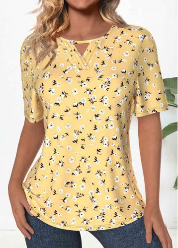 Light Yellow Tuck Stitch Ditsy Floral Print T Shirt - unsigned - Modalova