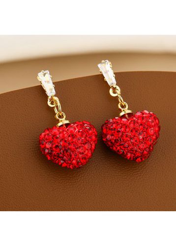 Patchwork Red Heart Design Alloy Earrings - unsigned - Modalova