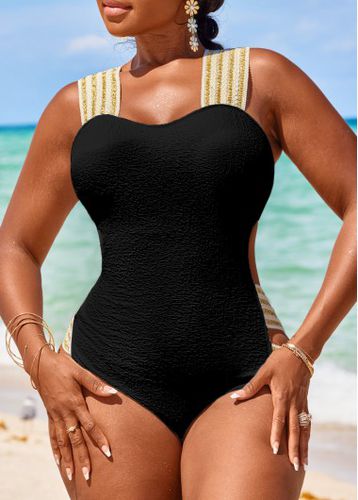 Cut Out Black Wide Strap One Piece Swimwear - unsigned - Modalova