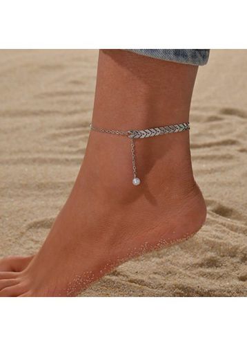 Patchwork Pearl Silvery White Alloy Anklet - unsigned - Modalova