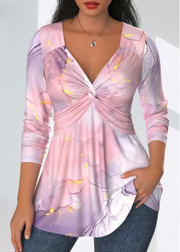 Light Pink Twist Marble Print Long Sleeve T Shirt - unsigned - Modalova