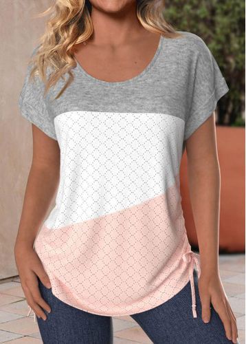 Dusty Pink Patchwork Short Sleeve Round Neck T Shirt - unsigned - Modalova