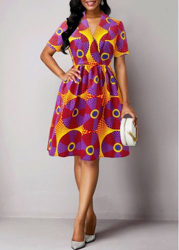 Multi Color Umbrella Hem African Tribal Print Dress - unsigned - Modalova