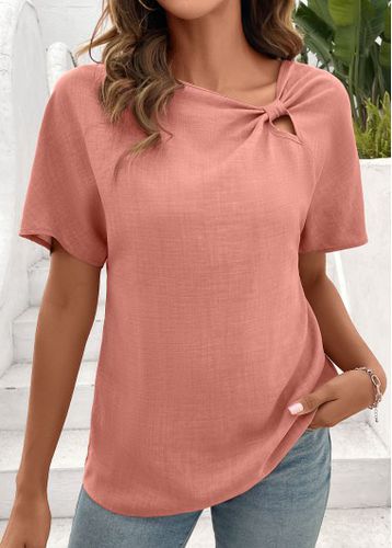 Dusty Pink Tie Short Sleeve Round Neck T Shirt - unsigned - Modalova