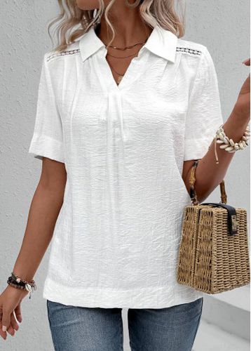 White Lace Split Short Sleeve Shirt - unsigned - Modalova