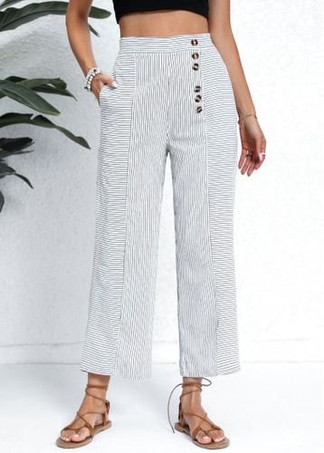 White Pocket Striped Button Fly High Waisted Pants - unsigned - Modalova