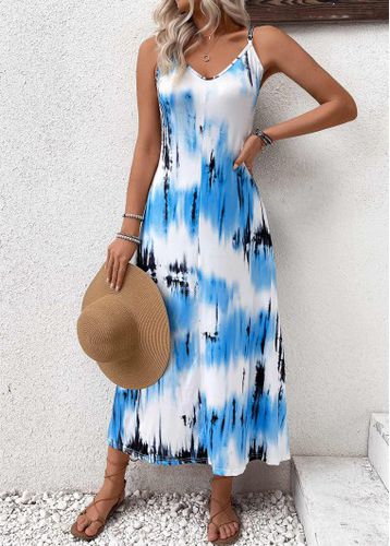 Sky Blue Lightweight Tie Dye Print Strappy Maxi Dress - unsigned - Modalova