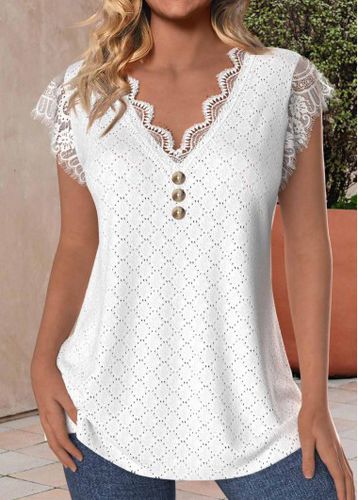 White Lace V Neck Tank Top - unsigned - Modalova