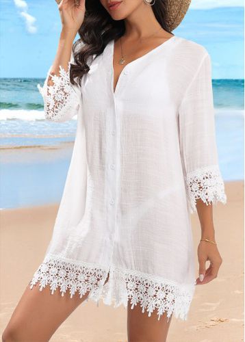 Button Up Patchwork White Cover Up - unsigned - Modalova