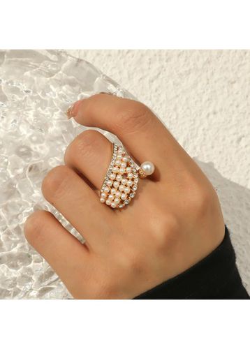 Geometric Gold Pearl Patchwork Alloy Ring - unsigned - Modalova