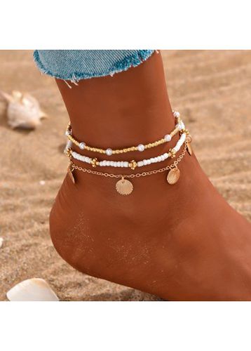 Gold Seashell Detail Round Anklet Set - unsigned - Modalova