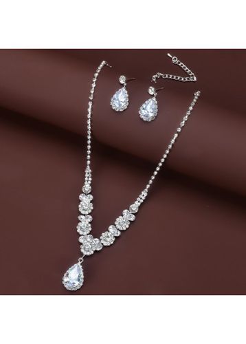 Silvery White Teardrop Rhinestone Copper Earrings - unsigned - Modalova