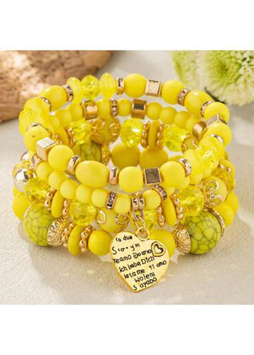 Geometric Yellow Heart Beaded Wood Bracelets - unsigned - Modalova