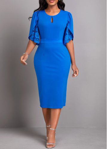 Blue Lace Half Sleeve Round Neck Bodycon Dress - unsigned - Modalova