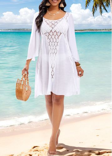 Patchwork Boat Neck White Cover Up - unsigned - Modalova