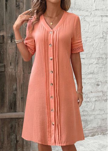 Dusty Pink Button A Line Short Sleeve Dress - unsigned - Modalova
