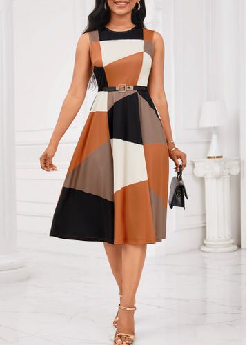 Multi Color Umbrella Hem Geometric Print Sleeveless Dress - unsigned - Modalova