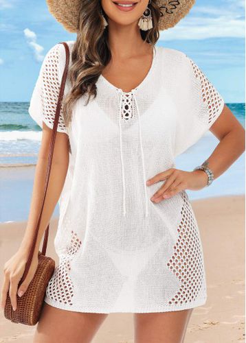 White Lace Up Hollow Out Cover Up - unsigned - Modalova