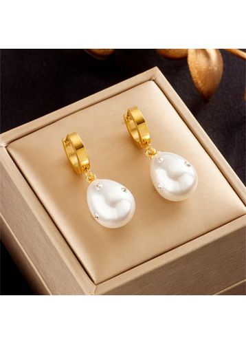 Gold Pearl Teardrop Rhinestone Design Earrings - unsigned - Modalova