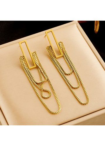 Square Gold Layered Design Chain Earrings - unsigned - Modalova