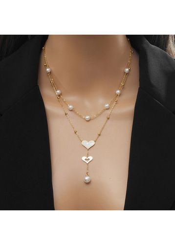 Gold Heart Alloy Layered Pearl Necklace - unsigned - Modalova