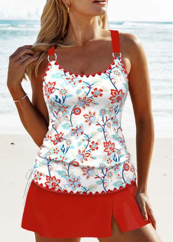 Circular Ring Floral Print Red Tankini Set - unsigned - Modalova