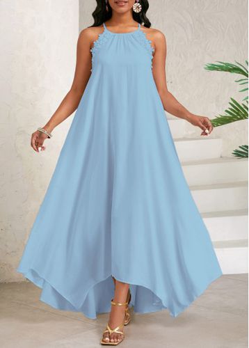 Dusty Blue Lace Maxi A Line Sleeveless Dress - unsigned - Modalova