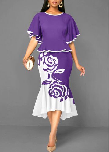 Purple Mermaid Floral Print High Low Bodycon Dress - unsigned - Modalova