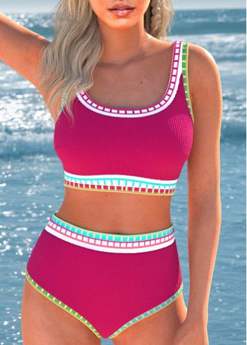 Contrast Binding Patchwrok Hot Pink Bikini Set - unsigned - Modalova