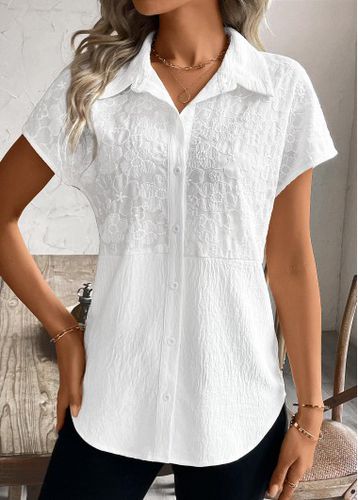 White Patchwork Short Sleeve Shirt Collar Blouse - unsigned - Modalova