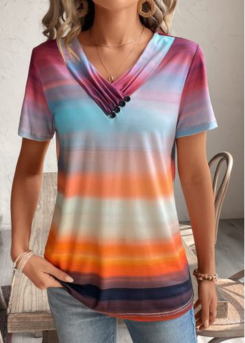 Multi Color Button Ombre Short Sleeve T Shirt - unsigned - Modalova