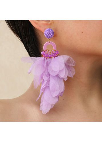 Light Purple Patchwork Beaded Floral Earrings - unsigned - Modalova